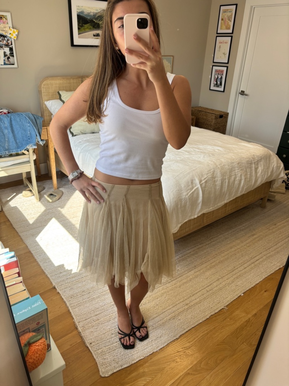 Vintage Beige Tulle A-Line Skirt - Women's Skirt